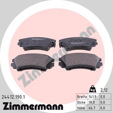Zimmermann 24412.190.1 - Тормозные колодки, дисковые, комплект autodif.ru