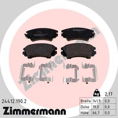 Zimmermann 24412.190.2 - Тормозные колодки, дисковые, комплект autodif.ru
