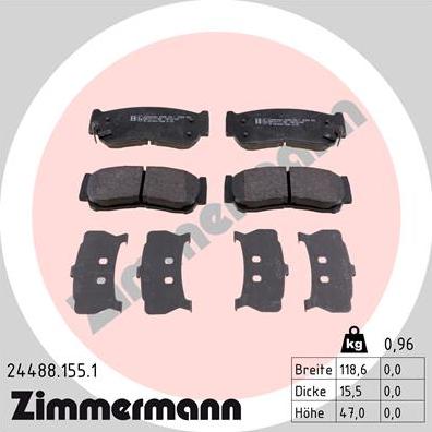 Zimmermann 24488.155.1 - Тормозные колодки, дисковые, комплект autodif.ru