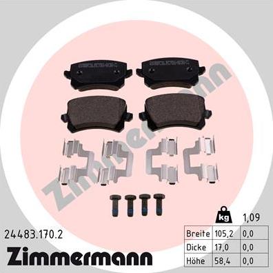 Zimmermann 24483.170.2 - Тормозные колодки, дисковые, комплект autodif.ru