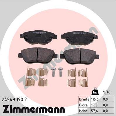 Zimmermann 24549.190.2 - Тормозные колодки, дисковые, комплект autodif.ru