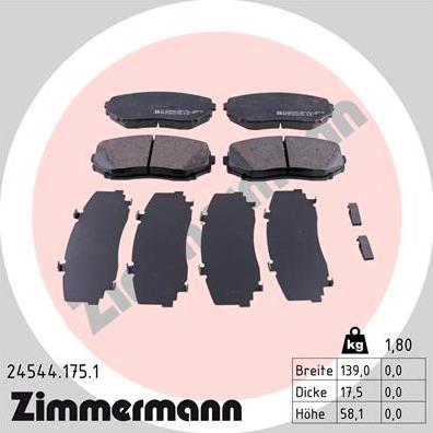 Zimmermann 24544.175.1 - Тормозные колодки, дисковые, комплект autodif.ru