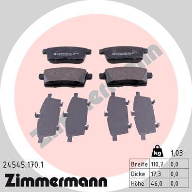 Zimmermann 24545.170.1 - Тормозные колодки, дисковые, комплект autodif.ru