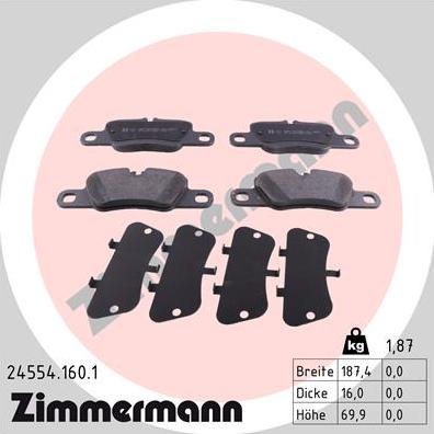 Zimmermann 24554.160.1 - Тормозные колодки, дисковые, комплект autodif.ru