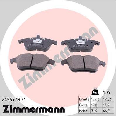 Zimmermann 24557.190.1 - Тормозные колодки, дисковые, комплект autodif.ru