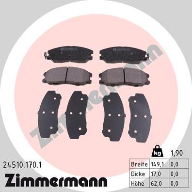 Zimmermann 24510.170.1 - Тормозные колодки, дисковые, комплект autodif.ru