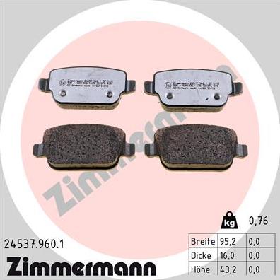 Zimmermann 24537.960.1 - Тормозные колодки, дисковые, комплект autodif.ru