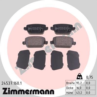 Zimmermann 24537.160.1 - Тормозные колодки, дисковые, комплект autodif.ru