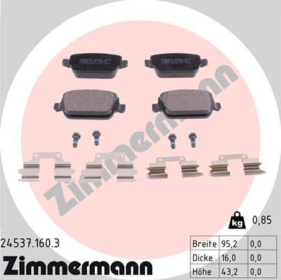 Zimmermann 24537.160.3 - Тормозные колодки, дисковые, комплект autodif.ru