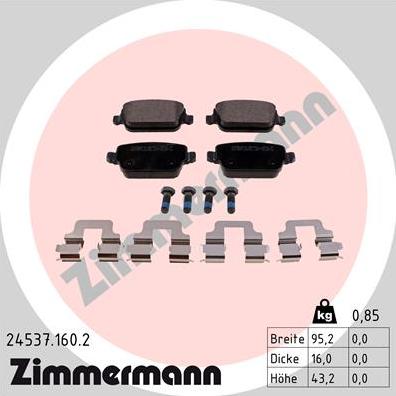 Zimmermann 24537.160.2 - Тормозные колодки, дисковые, комплект autodif.ru