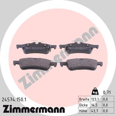 Zimmermann 24574.150.1 - Тормозные колодки, дисковые, комплект autodif.ru