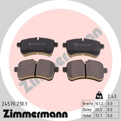 Zimmermann 24570.210.1 - Тормозные колодки, дисковые, комплект autodif.ru
