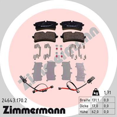 Zimmermann 24643.170.2 - Тормозные колодки, дисковые, комплект autodif.ru