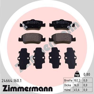 Zimmermann 24664.160.1 - Тормозные колодки, дисковые, комплект autodif.ru