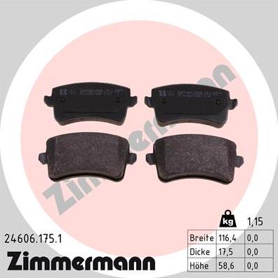 Zimmermann 24606.175.1 - Тормозные колодки, дисковые, комплект autodif.ru