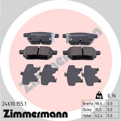 Zimmermann 24610.155.1 - Тормозные колодки, дисковые, комплект autodif.ru