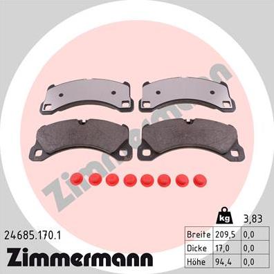 Zimmermann 24685.170.1 - Тормозные колодки, дисковые, комплект autodif.ru