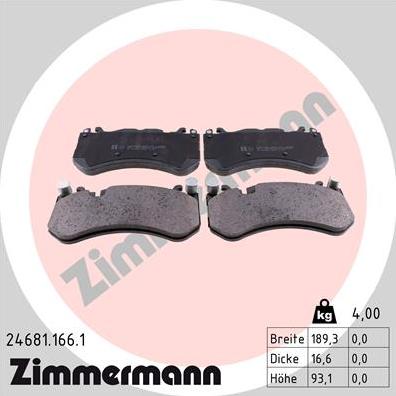 Zimmermann 24681.166.1 - Тормозные колодки, дисковые, комплект autodif.ru