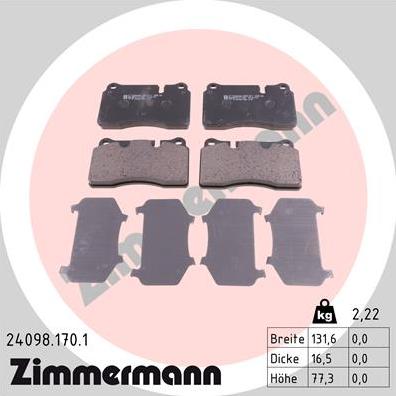 Zimmermann 24098.170.1 - Тормозные колодки, дисковые, комплект autodif.ru