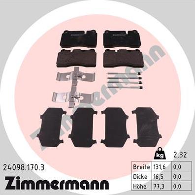 Zimmermann 24098.170.3 - Тормозные колодки, дисковые, комплект autodif.ru