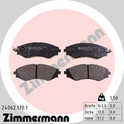 Zimmermann 24062.170.1 - Тормозные колодки, дисковые, комплект autodif.ru