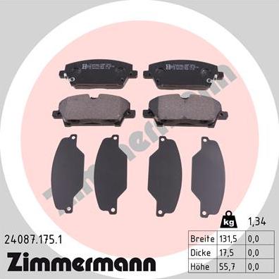 Zimmermann 24087.175.1 - Тормозные колодки, дисковые, комплект autodif.ru