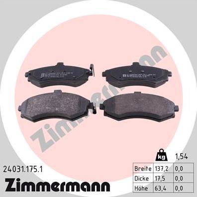 Zimmermann 24031.175.1 - Тормозные колодки, дисковые, комплект autodif.ru
