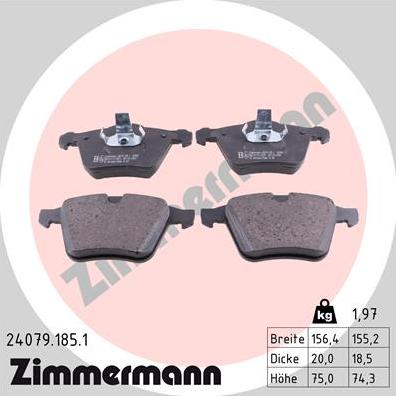 Zimmermann 24079.185.1 - Тормозные колодки, дисковые, комплект autodif.ru