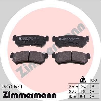 Zimmermann 24071.145.1 - Тормозные колодки, дисковые, комплект autodif.ru
