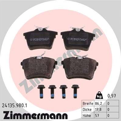 Zimmermann 24135.980.1 - Тормозные колодки, дисковые, комплект autodif.ru