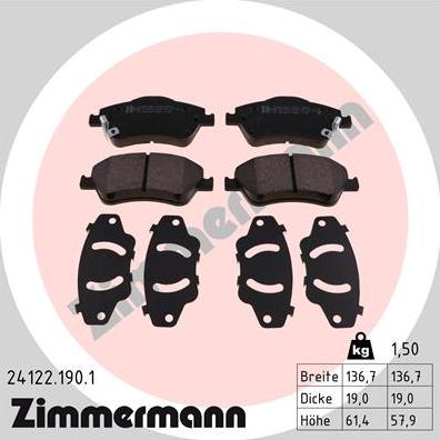 Zimmermann 24122.190.1 - Тормозные колодки, дисковые, комплект autodif.ru