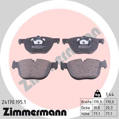 Zimmermann 24170.195.1 - Тормозные колодки, дисковые, комплект autodif.ru