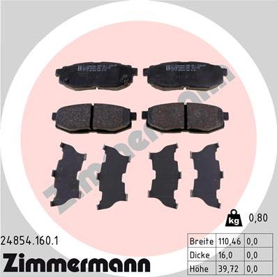 Zimmermann 24854.160.1 - Тормозные колодки, дисковые, комплект autodif.ru