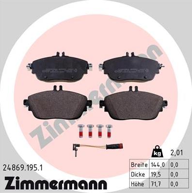 Zimmermann 24869.195.1 - Тормозные колодки, дисковые, комплект autodif.ru