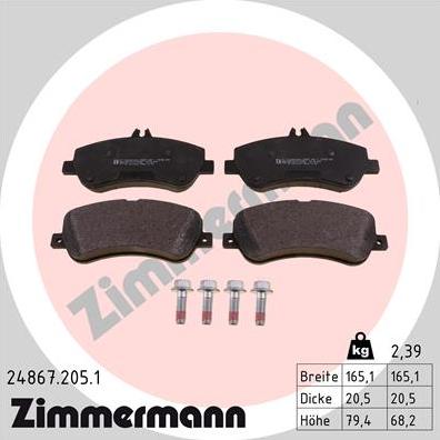 Zimmermann 24867.205.1 - Тормозные колодки, дисковые, комплект autodif.ru