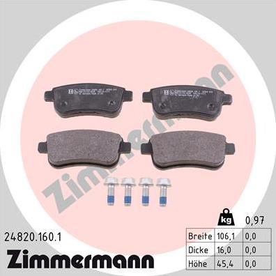 Zimmermann 24820.160.1 - Тормозные колодки, дисковые, комплект autodif.ru