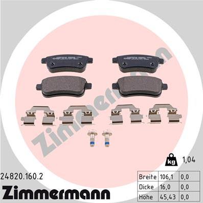 Zimmermann 24820.160.2 - Тормозные колодки, дисковые, комплект autodif.ru