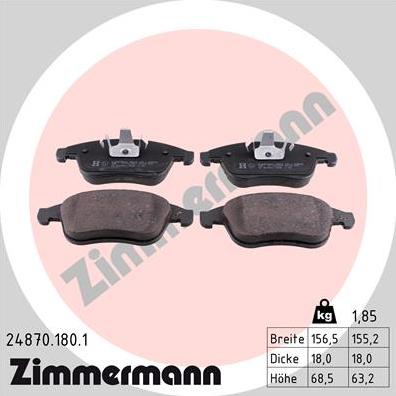 Zimmermann 24870.180.1 - Тормозные колодки, дисковые, комплект autodif.ru