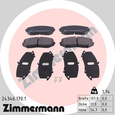 Zimmermann 24346.170.1 - Тормозные колодки, дисковые, комплект autodif.ru