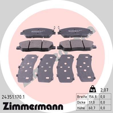 Zimmermann 24351.170.1 - Тормозные колодки, дисковые, комплект autodif.ru