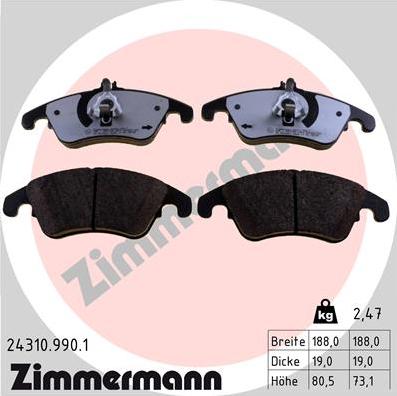 Zimmermann 24310.990.1 - Тормозные колодки, дисковые, комплект autodif.ru