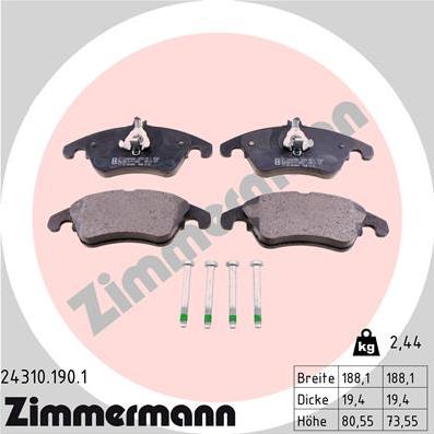 Zimmermann 24310.190.1 - Тормозные колодки, дисковые, комплект autodif.ru
