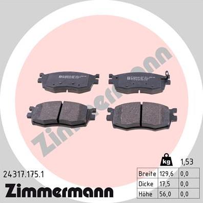 Zimmermann 24317.175.1 - Тормозные колодки, дисковые, комплект autodif.ru