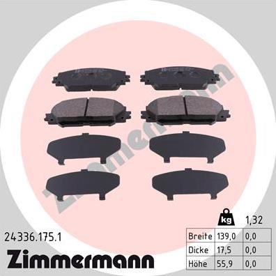Zimmermann 24336.175.1 - Тормозные колодки, дисковые, комплект autodif.ru