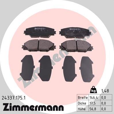 Zimmermann 24337.175.1 - Тормозные колодки, дисковые, комплект autodif.ru