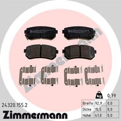 Zimmermann 24320.155.2 - Тормозные колодки, дисковые, комплект autodif.ru