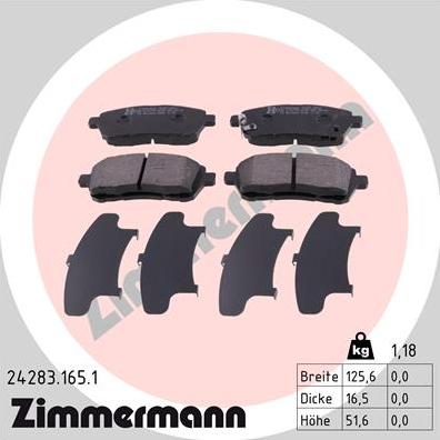 Zimmermann 24283.165.1 - Тормозные колодки, дисковые, комплект autodif.ru