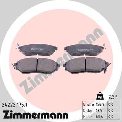 Zimmermann 24222.175.1 - Тормозные колодки, дисковые, комплект autodif.ru