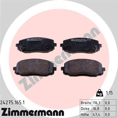 Zimmermann 24275.165.1 - Тормозные колодки, дисковые, комплект autodif.ru
