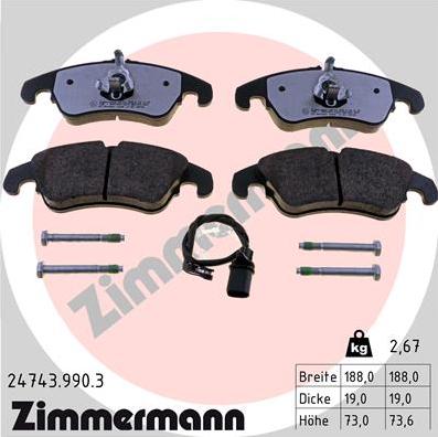 Zimmermann 24743.990.3 - Тормозные колодки, дисковые, комплект autodif.ru